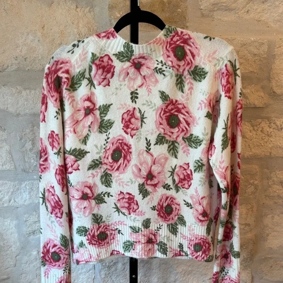 CeCe White and Pink Floral Button-Front Cardigan - Picture 6 of 7